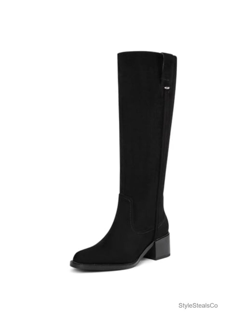 Knee High Chunky Heel Faux Leather Riding Boots Side Zip Tall Boots